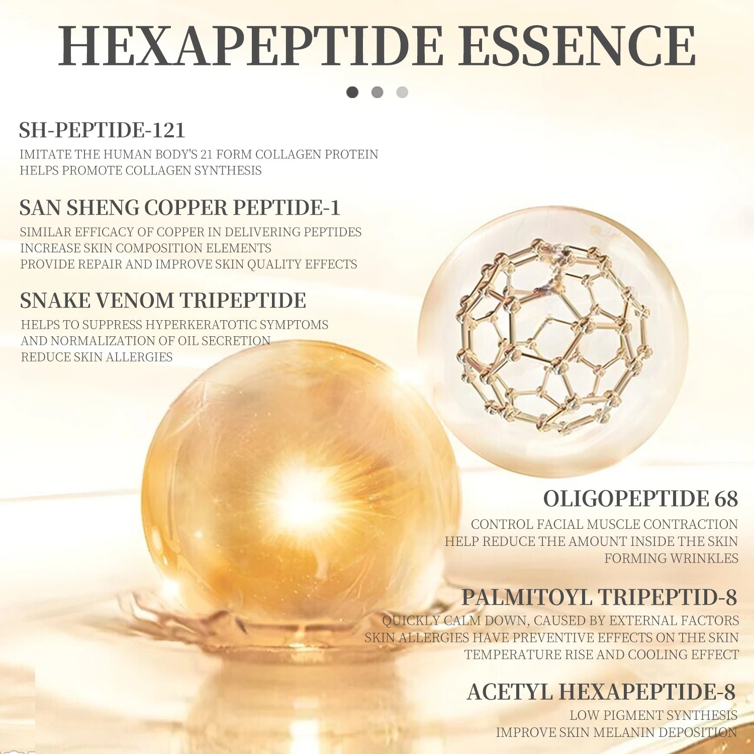 Facial Refreshing Skin Care - 6 Peptide Essence - Set Contains Collagen to Improve Fine Lines, Brighten Skin, Moisturize and Nourish