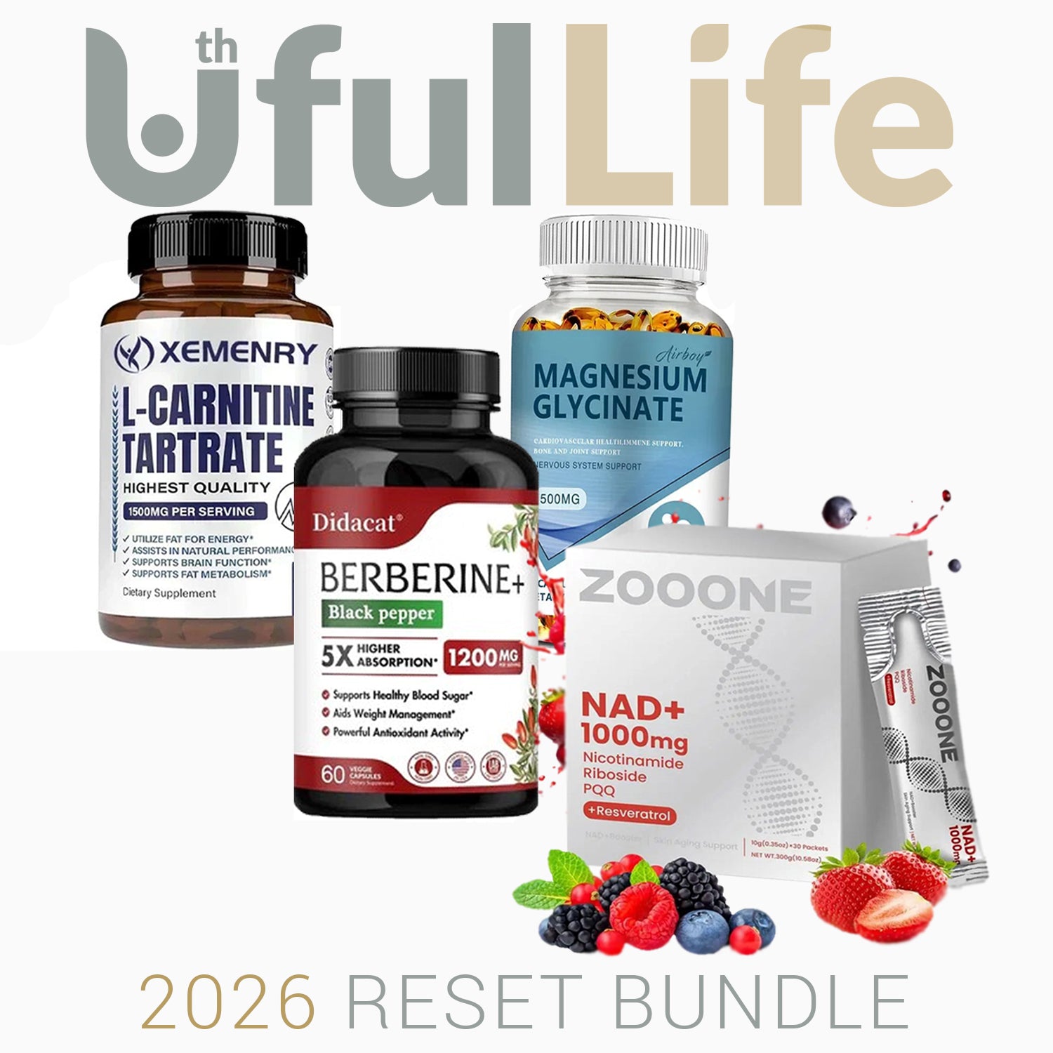 2026 RESET BUNDLE NAD+ LIQUID, BERBERINE, L-CARNITINE, MAGNESIUM GLYCINATE