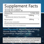 NAD+Supplements - with Resveratrol - Natural Energy Supplement, Support Cell Health, Anti-aging, Enhance Immunity - 120 Capsules