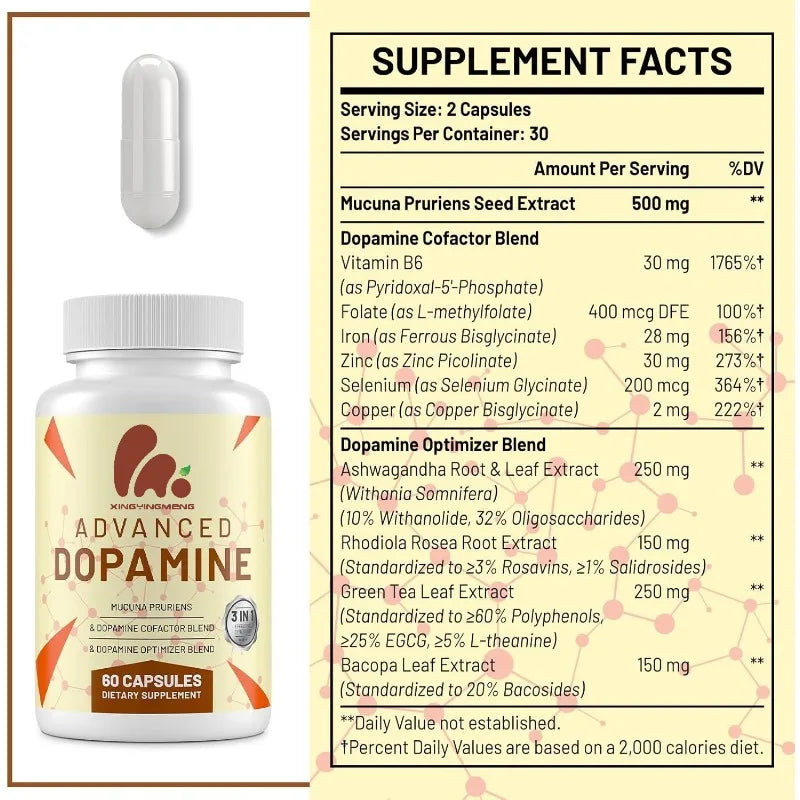 Dopamine Support Capsules – Velvet Bean (Mucuna Pruriens), Adaptogens & Essential Nutrients