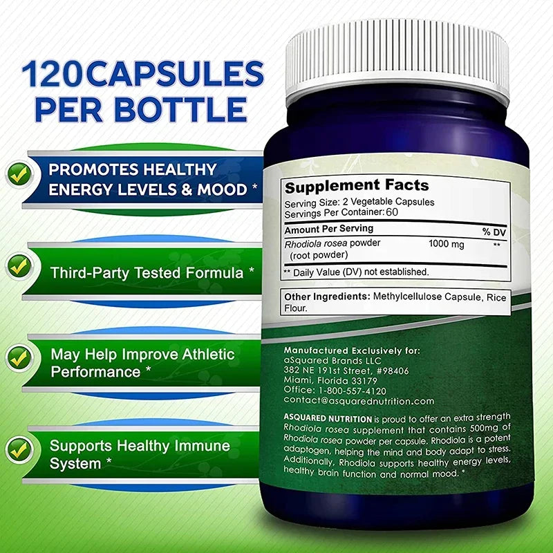 Rhodiola Rosea with Black Pepper Supplement - Relieves Stress, Improves Mood, Increases Focus & Energy, Supports Brain Function