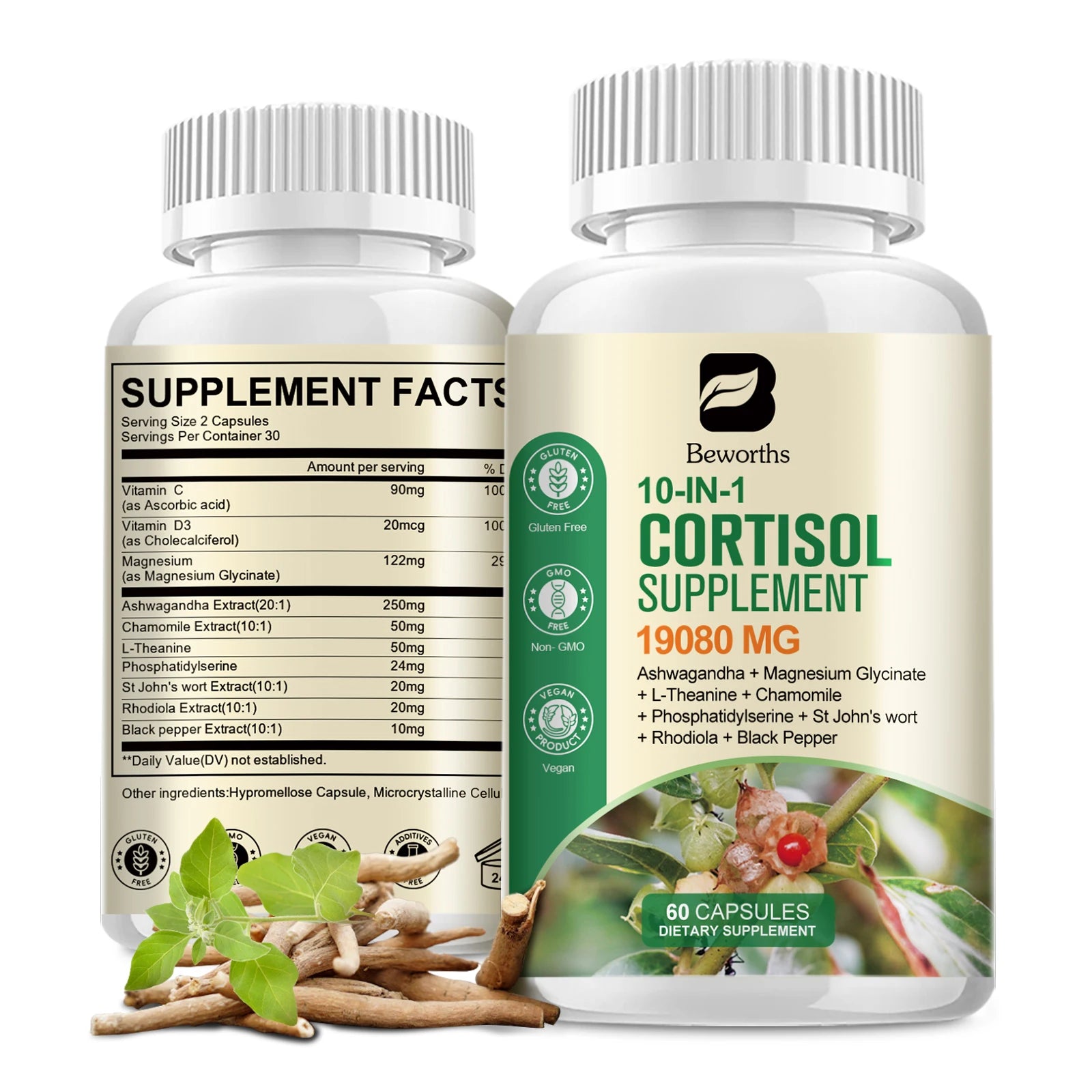 Cortisol Support Capsules with Ashwagandha Extract for Healthy Sleep, Stress Relief, energy regulation and Calm Balance 60/120PCS Bottle