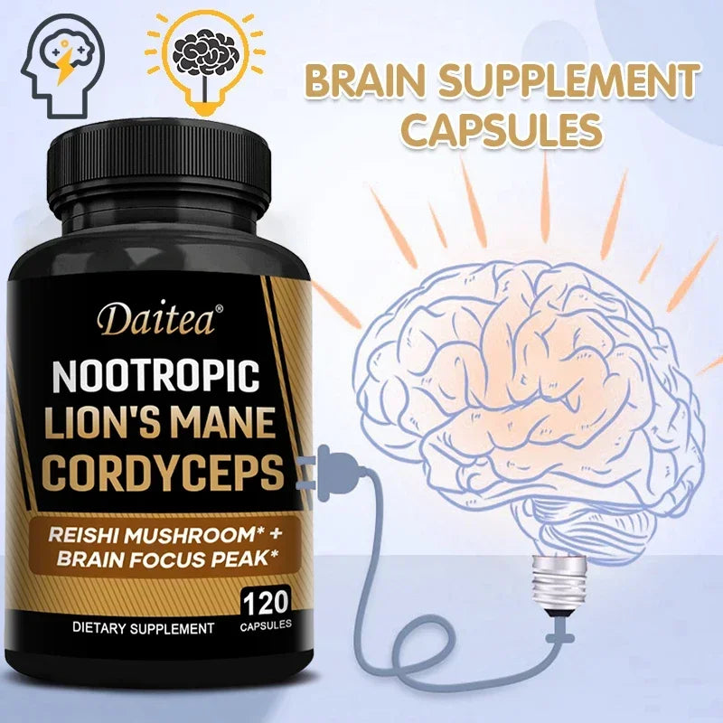 Nootropic Mushroom Blend – Cordyceps, Reishi & Lion’s Mane for Memory, Focus, and Cognitive Health