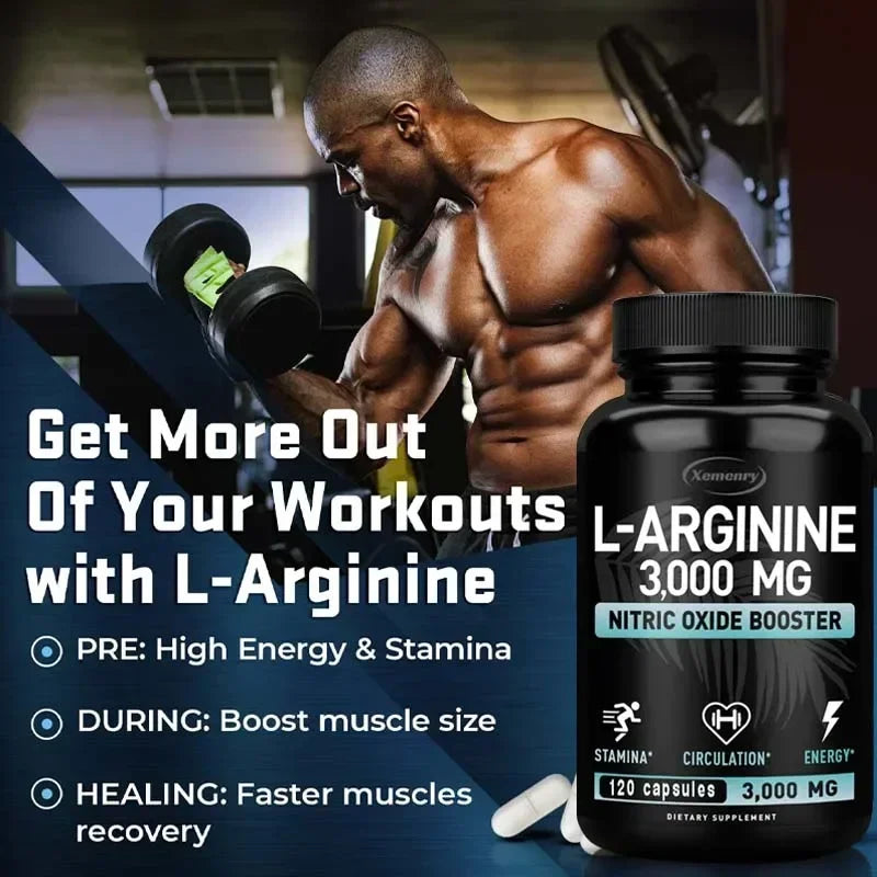 L-Arginine - Supports Muscle Growth, Promotes Blood Circulation, and Enhances Immunity, Improves Endurance and Performance