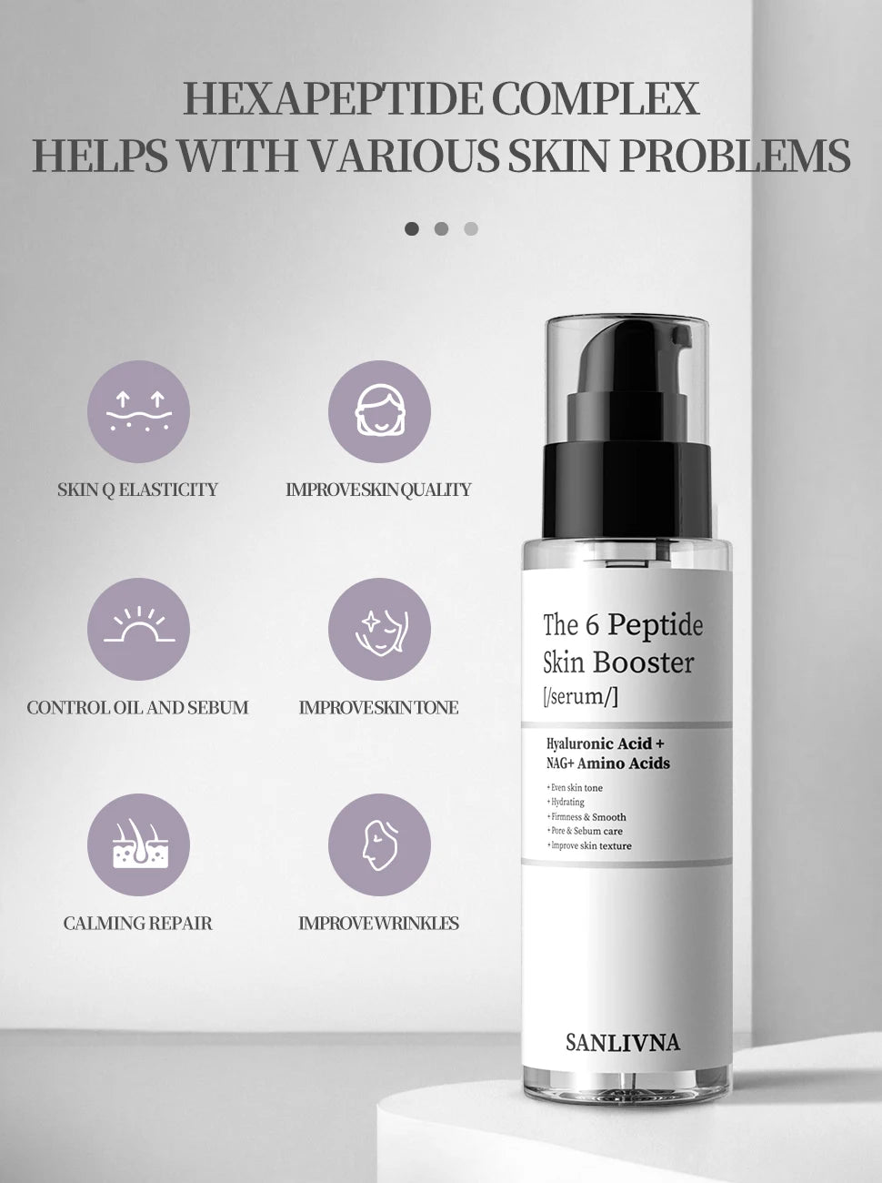 Facial Refreshing Skin Care - 6 Peptide Essence - Set Contains Collagen to Improve Fine Lines, Brighten Skin, Moisturize and Nourish