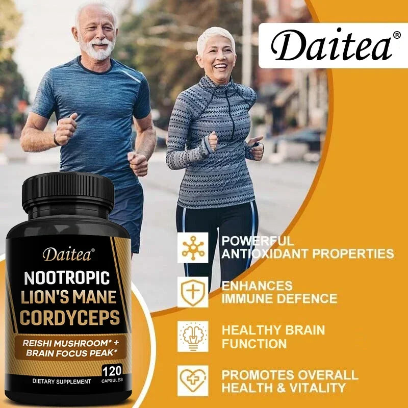 Nootropic Mushroom Blend – Cordyceps, Reishi & Lion’s Mane for Memory, Focus, and Cognitive Health
