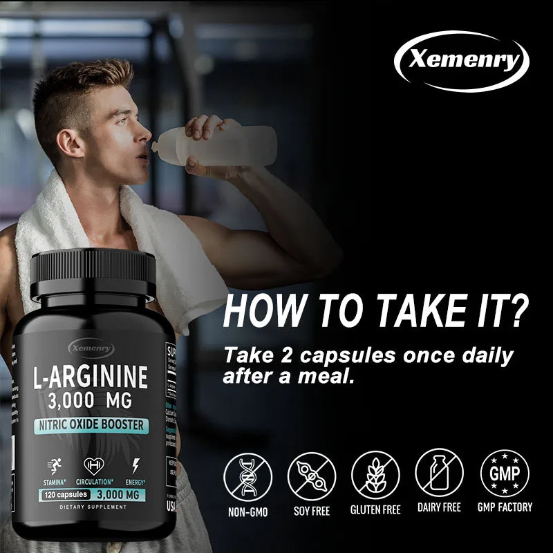 L-Arginine - Supports Muscle Growth, Promotes Blood Circulation, and Enhances Immunity, Improves Endurance and Performance