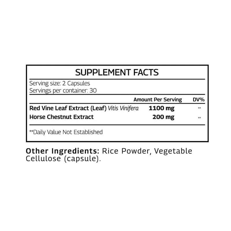 Red Vine Leaf Extract - Circulating and Venous Support for Healthy Legs - Helps with Blood Flow, Leg Circulation -60 Capsules