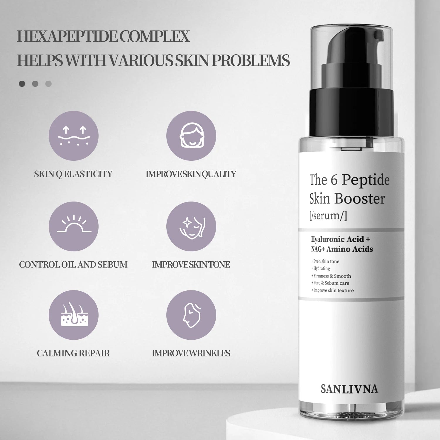 Facial Refreshing Skin Care - 6 Peptide Essence - Set Contains Collagen to Improve Fine Lines, Brighten Skin, Moisturize and Nourish