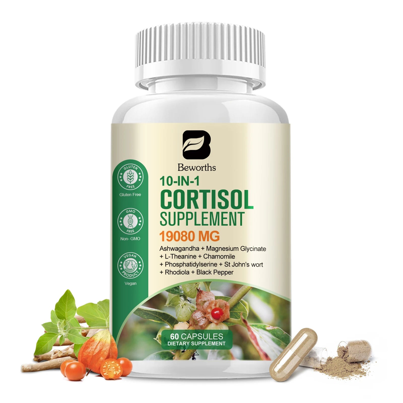 Cortisol Support Capsules with Ashwagandha Extract for Healthy Sleep, Stress Relief, energy regulation and Calm Balance 60/120PCS Bottle