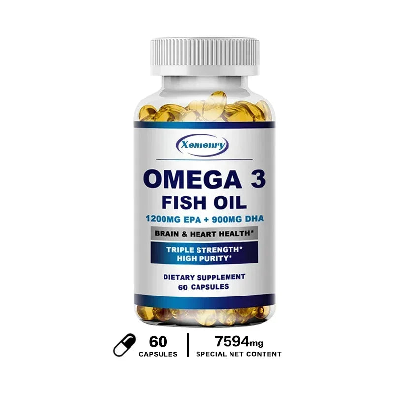 Omega-3 Fish Oil – High EPA 1200mg + DHA 900mg Triple Strength Capsules