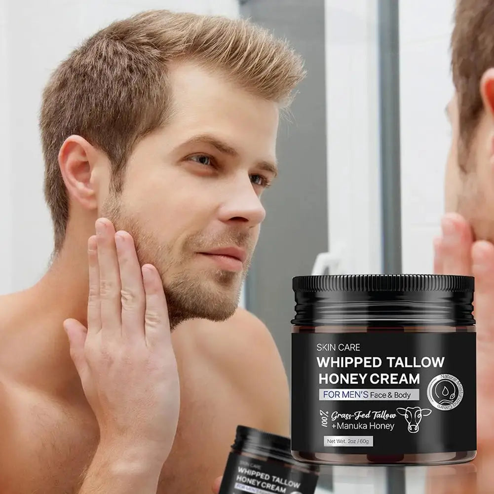 Whipped Beef Tallow Honey Face Cream Deep Moisturizing Skin Care for Men, Enhances Elasticity,Softness, Radiance Moisturizer