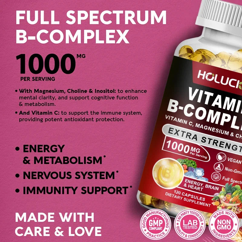 Vitamin B Complex Supplement with Vitamin C & Inositol – Energy, Metabolism, Brain & Heart Health