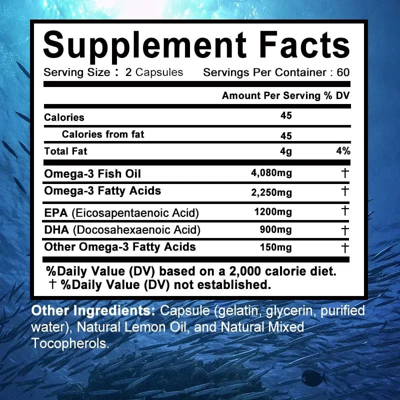 Omega-3 Fish Oil – High EPA 1200mg + DHA 900mg Triple Strength Capsules
