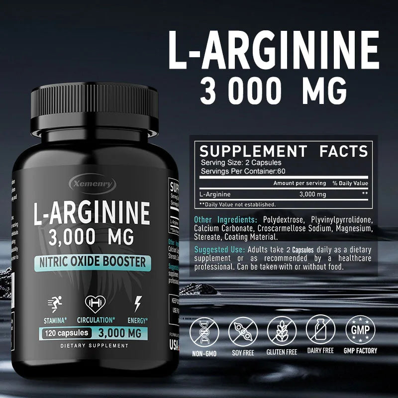 L-Arginine - Supports Muscle Growth, Promotes Blood Circulation, and Enhances Immunity, Improves Endurance and Performance
