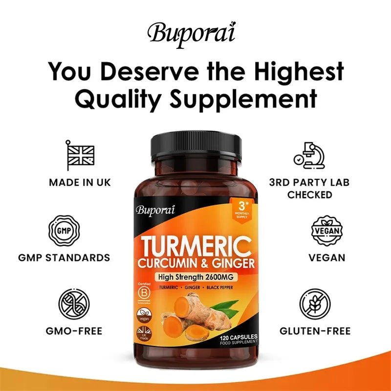Turmeric, Ginger & Black Pepper 3-in-1 - 2600mg – Joint, Digestive & Immune Support
