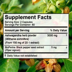 Ashwagandha 3000 mg Capsules with BioPerine – Stress Balance, Mood & Vitality Support