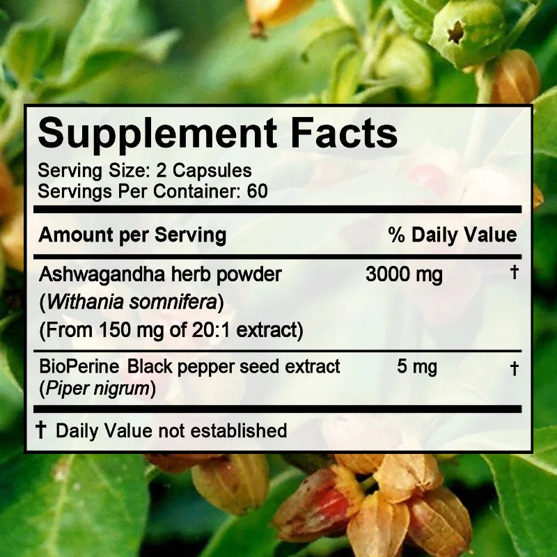 Ashwagandha 3000 mg Capsules with BioPerine – Stress Balance, Mood & Vitality Support