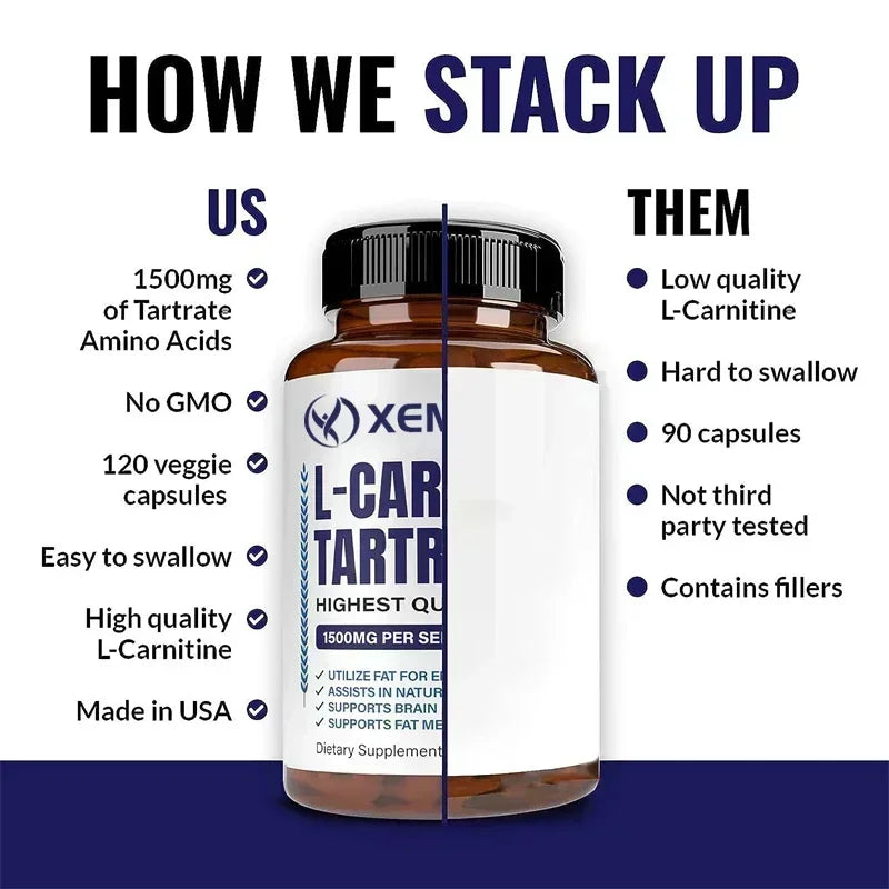 L-Carnitine Tartrate - Supports Metabolism, Boosts Natural Energy, Relieves Fatigue, and Maintains Overall Brain Health Vegan