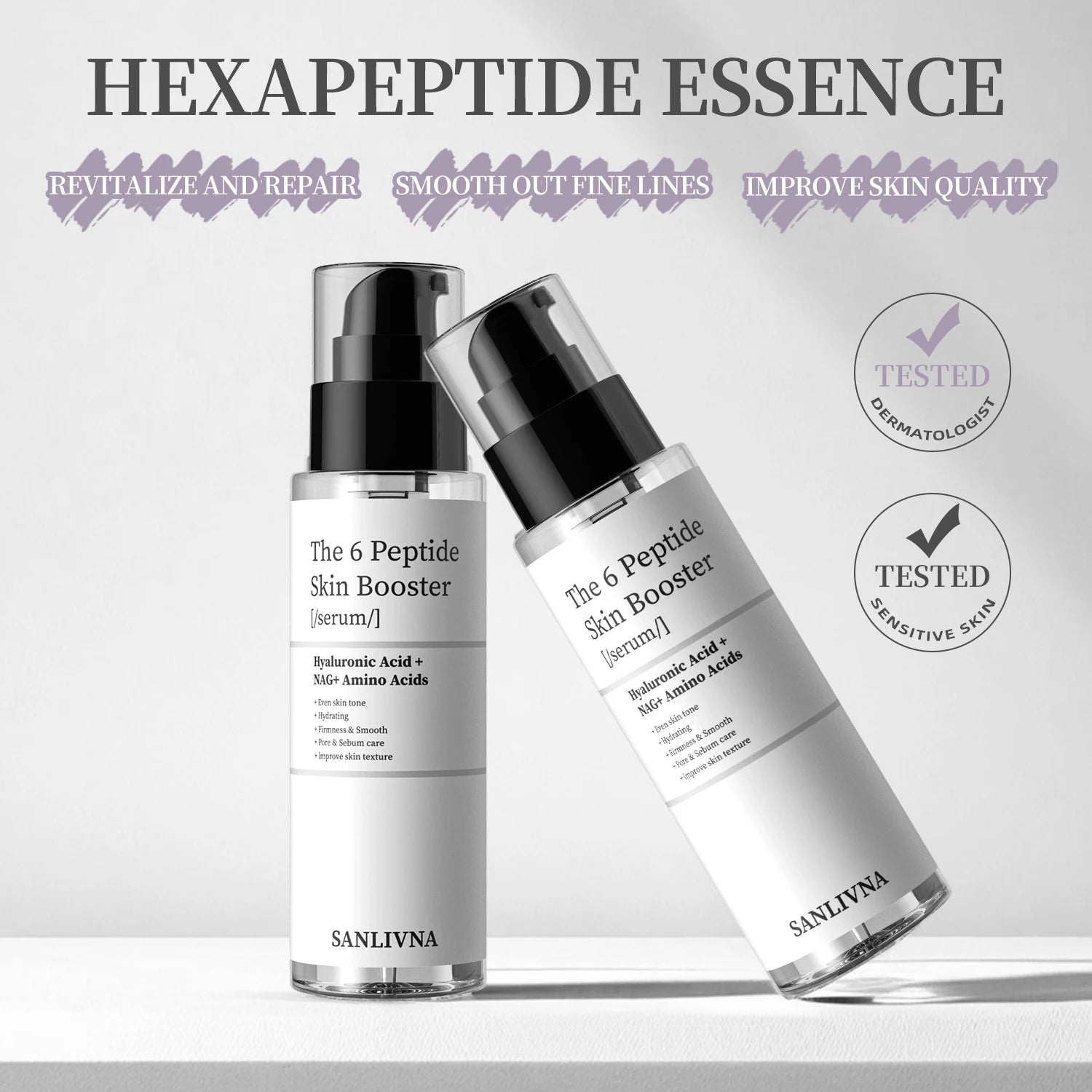 Facial Refreshing Skin Care - 6 Peptide Essence - Set Contains Collagen to Improve Fine Lines, Brighten Skin, Moisturize and Nourish