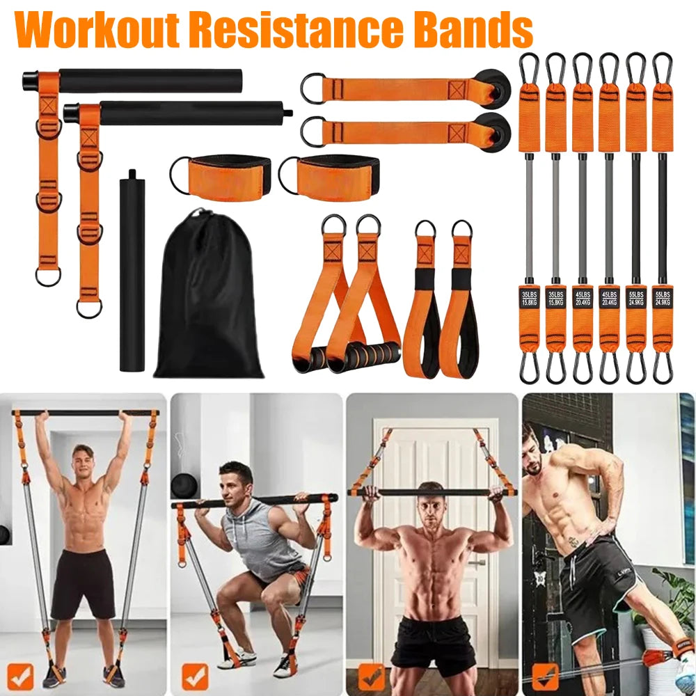 Workout Bar Fitness Resistance Bands Set Pilates Yoga Pull Rope Exercise Training Expander Strength Training Home Bodybuilding