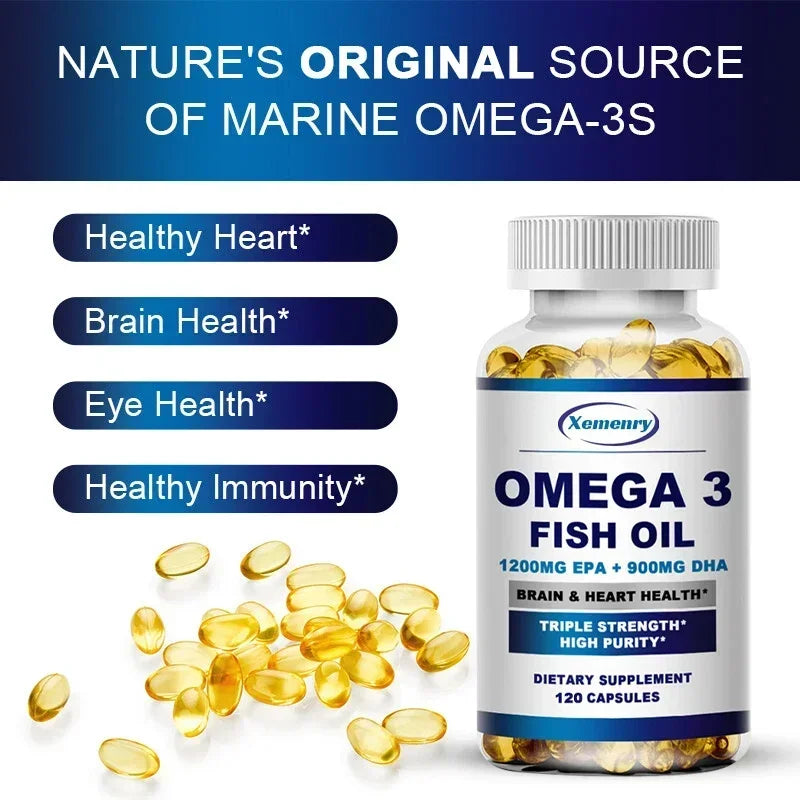 Omega-3 Fish Oil – High EPA 1200mg + DHA 900mg Triple Strength Capsules