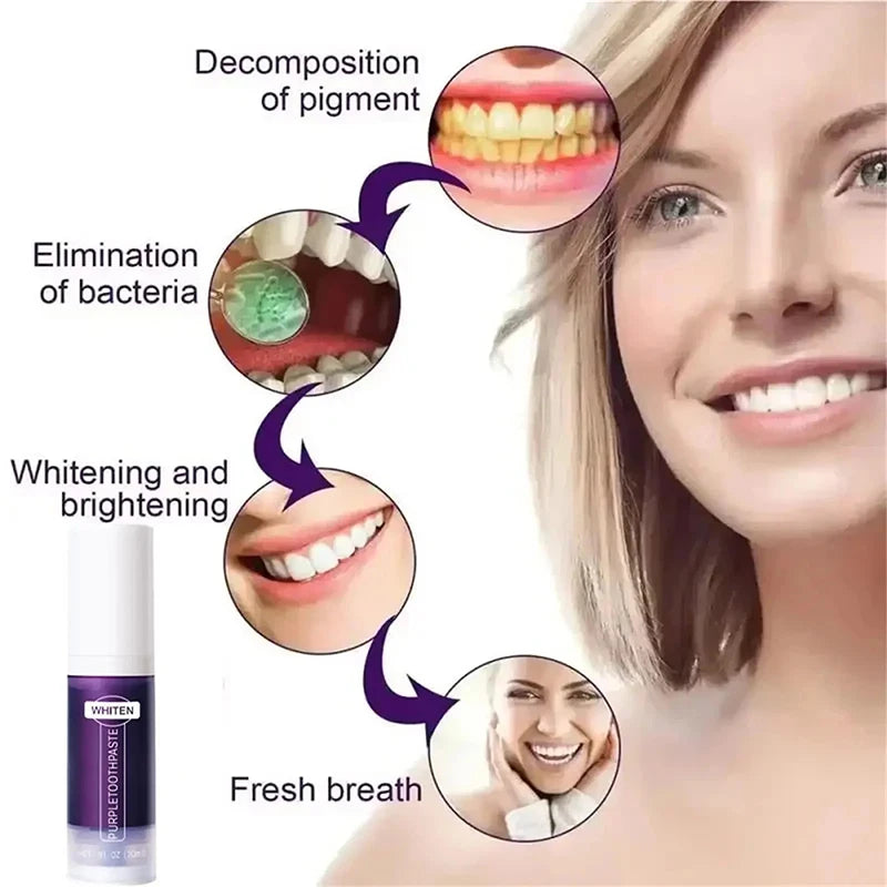 Toothpaste - 5D Teeth Whitening – Color Correction with V34 Purple Dye for Brighter, Whiter Teeth & Fresh Breath