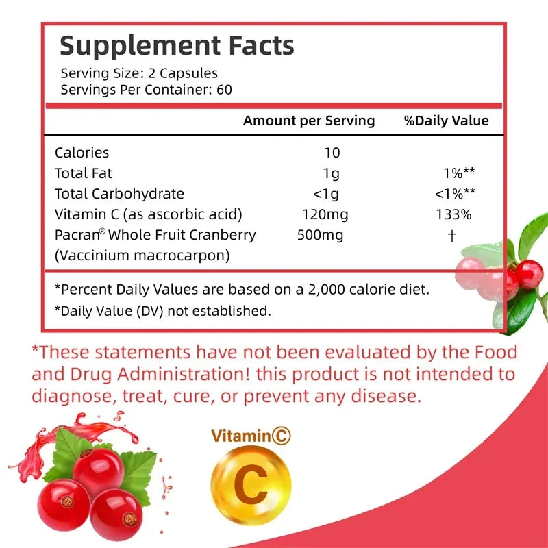 Cranberry Capsules – Supports Urinary Tract Health, Bladder Function, and Provides Antioxidant