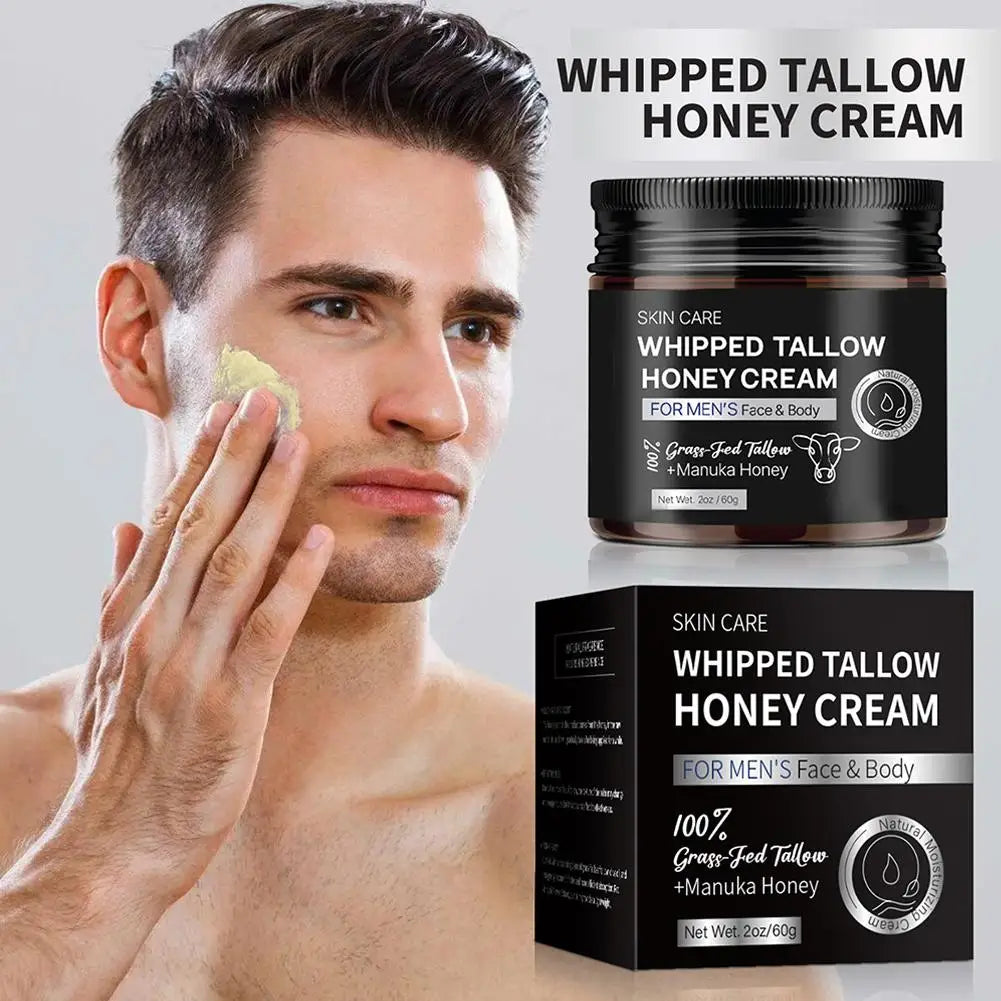 Whipped Beef Tallow Honey Face Cream Deep Moisturizing Skin Care for Men, Enhances Elasticity,Softness, Radiance Moisturizer