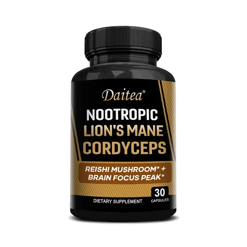 Nootropic Mushroom Blend – Cordyceps, Reishi & Lion’s Mane for Memory, Focus, and Cognitive Health
