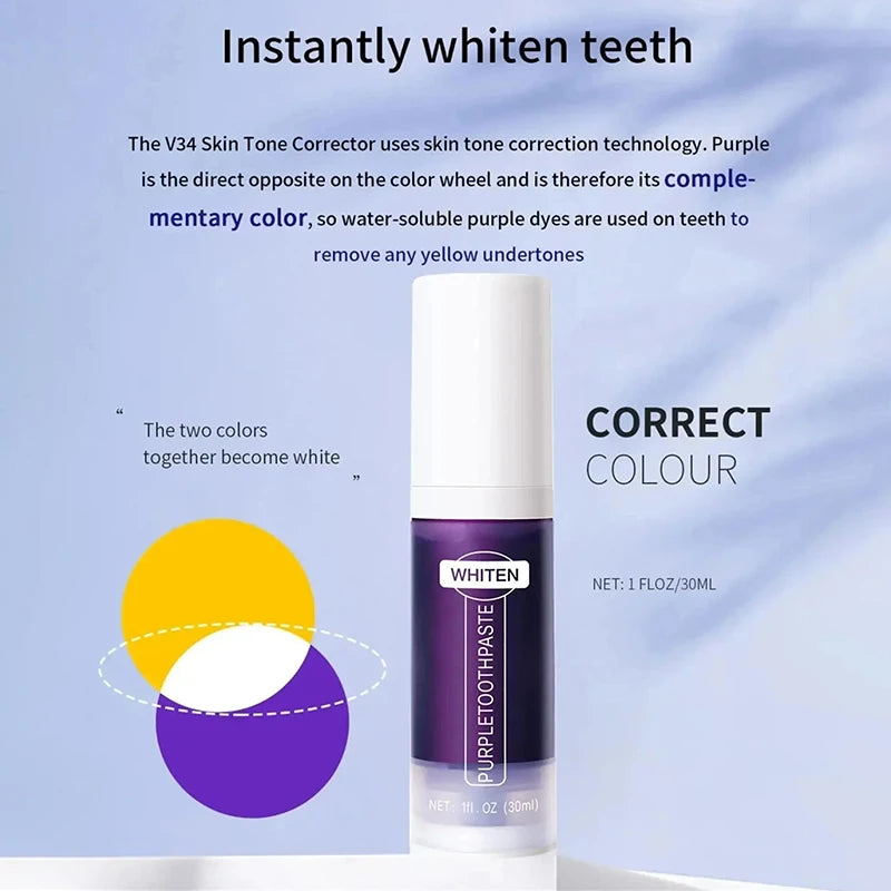 Toothpaste - 5D Teeth Whitening – Color Correction with V34 Purple Dye for Brighter, Whiter Teeth & Fresh Breath