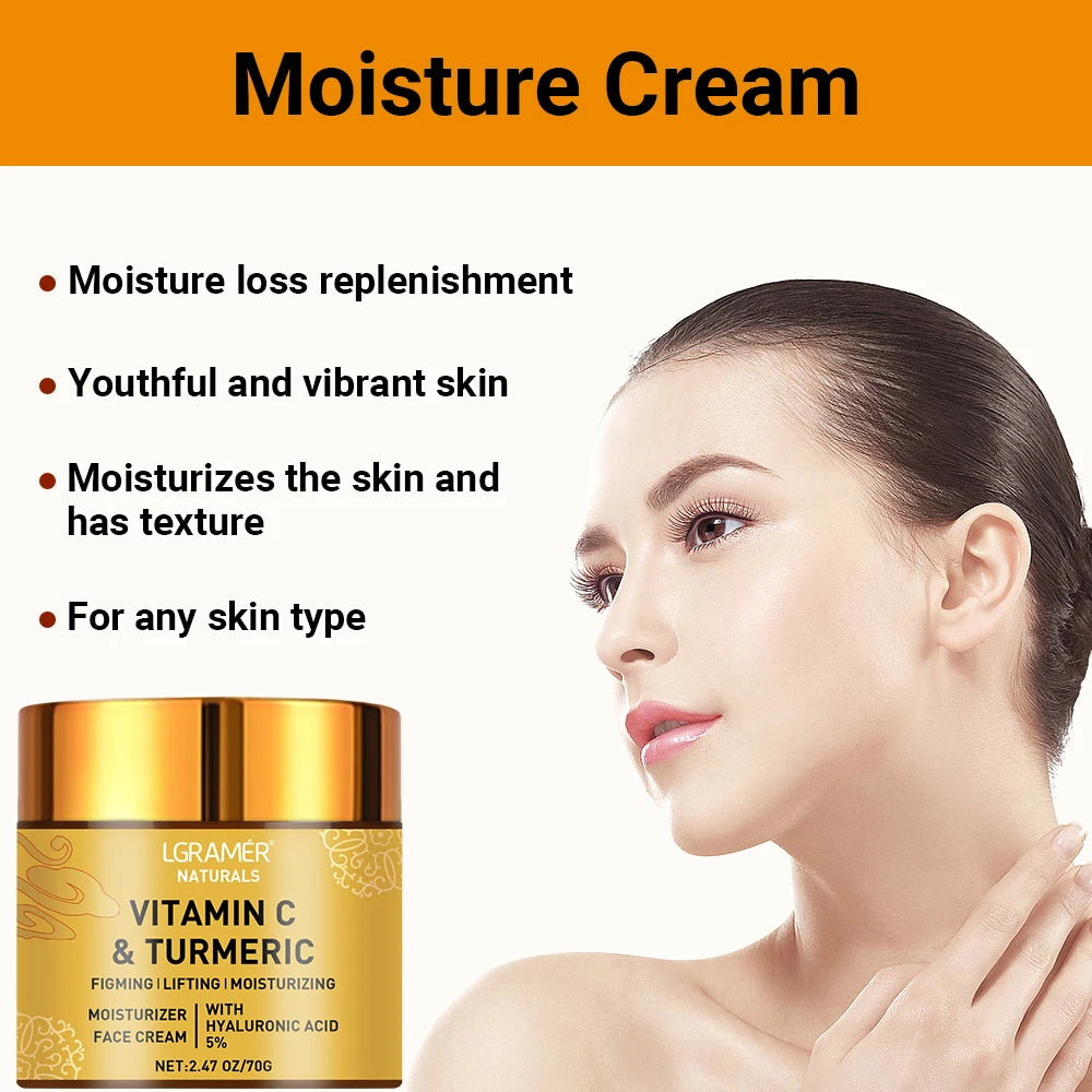 Turmeric & Vitamin C Face Cream with Retinol & Hyaluronic Acid – Moisturizing, Firming & Brightening Skincare