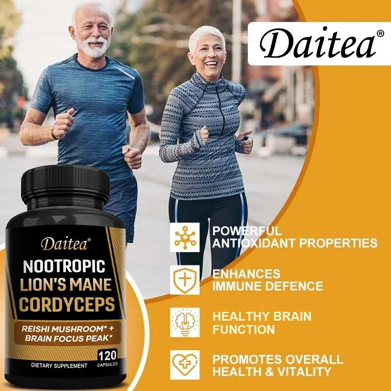 Nootropic Mushroom Blend – Cordyceps, Reishi & Lion’s Mane for Memory, Focus, and Cognitive Health