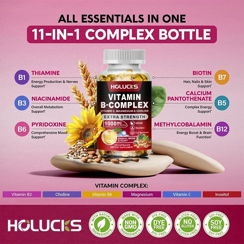 Vitamin B Complex Supplement with Vitamin C & Inositol – Energy, Metabolism, Brain & Heart Health
