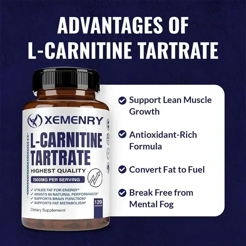 L-Carnitine Tartrate - Supports Metabolism, Boosts Natural Energy, Relieves Fatigue, and Maintains Overall Brain Health Vegan