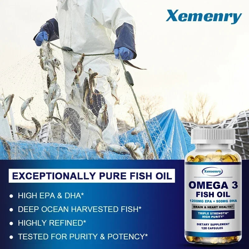 Omega-3 Fish Oil – High EPA 1200mg + DHA 900mg Triple Strength Capsules