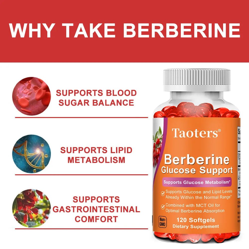 Berberine HCl Capsules – Supports Glucose Balance, Bone & Heart Health, Metabolism, and Immunity with MCT Oil