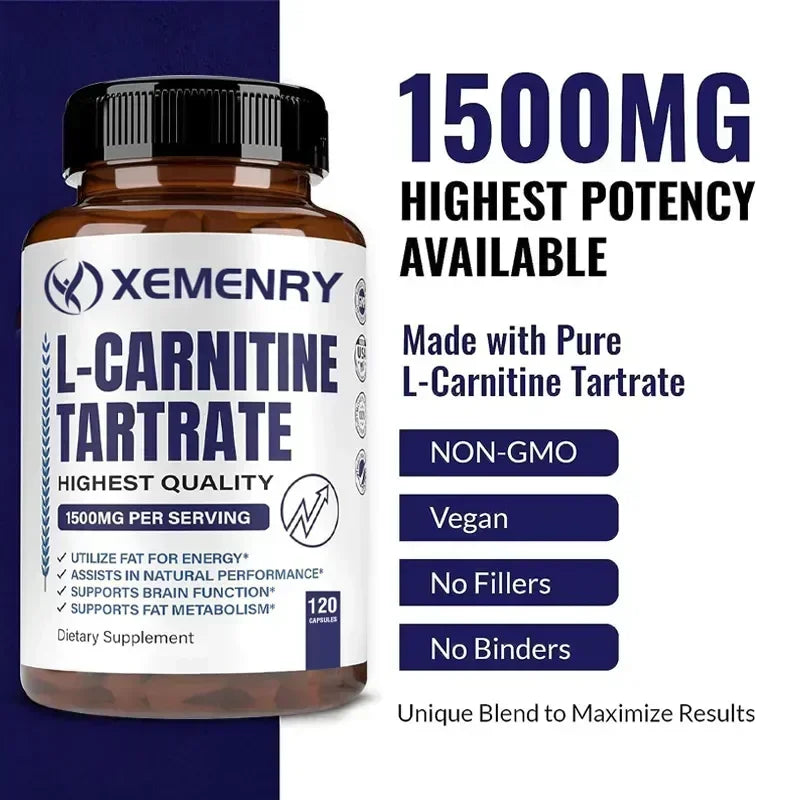 L-Carnitine Tartrate - Supports Metabolism, Boosts Natural Energy, Relieves Fatigue, and Maintains Overall Brain Health Vegan