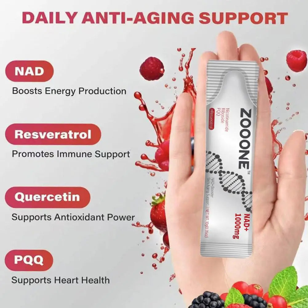 High-Potency NAD+ Liquid Supplement Berry Flavor Mix With Nicotinamide Riboside Boosts Cellular Energy Focus No Additives