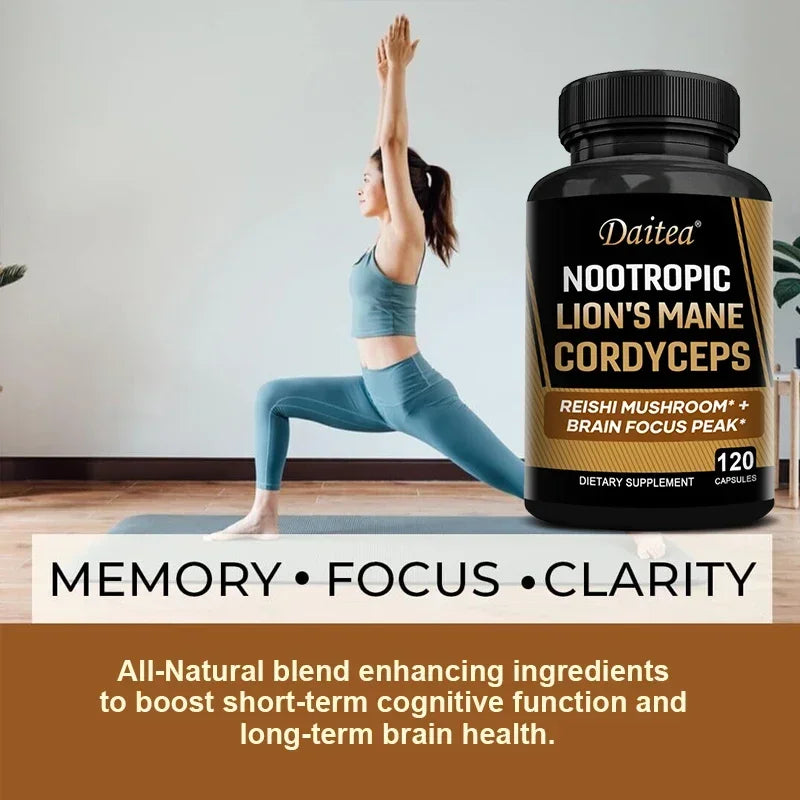 Nootropic Mushroom Blend – Cordyceps, Reishi & Lion’s Mane for Memory, Focus, and Cognitive Health