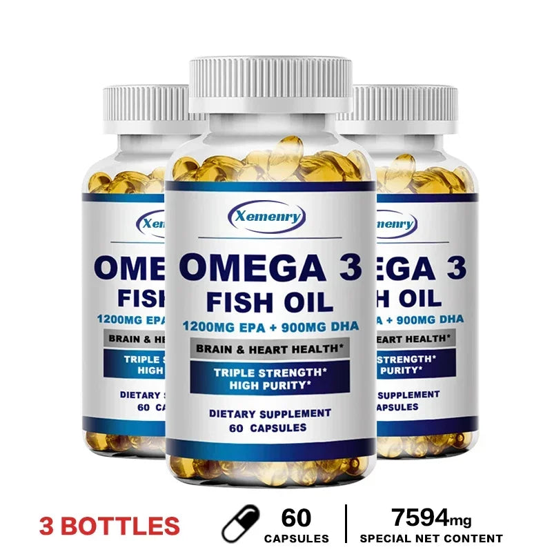 Omega-3 Fish Oil – High EPA 1200mg + DHA 900mg Triple Strength Capsules