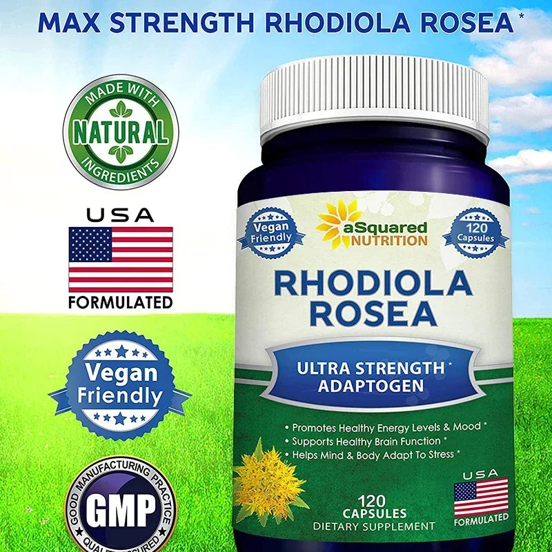 Rhodiola Rosea with Black Pepper Supplement - Relieves Stress, Improves Mood, Increases Focus & Energy, Supports Brain Function