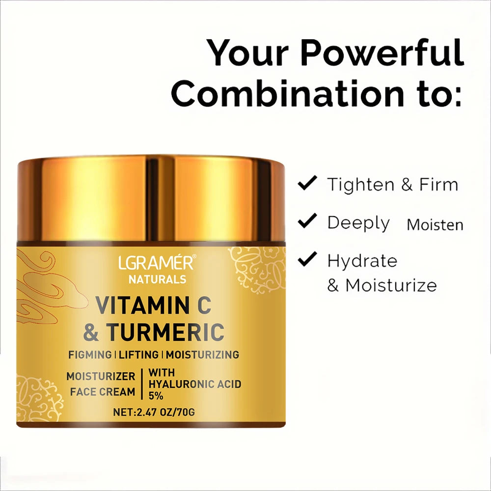 Turmeric & Vitamin C Face Cream with Retinol & Hyaluronic Acid – Moisturizing, Firming & Brightening Skincare