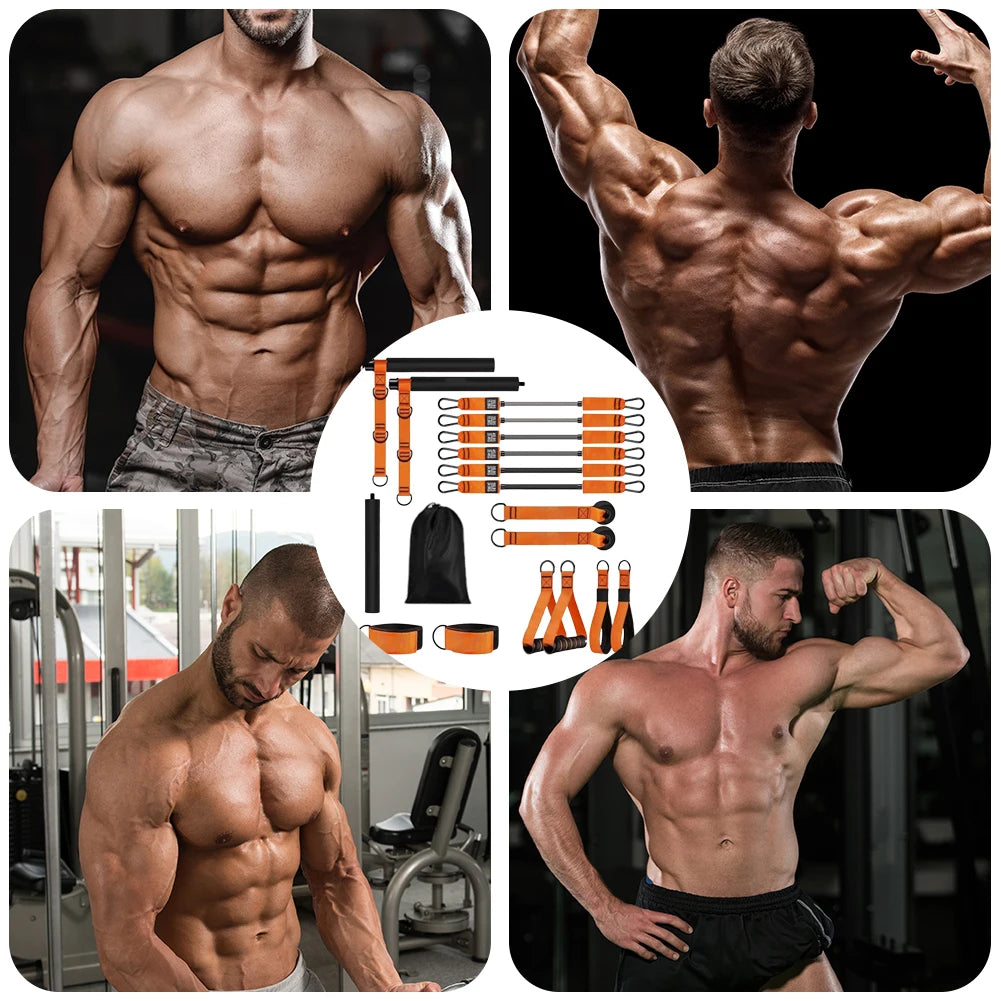 Workout Bar Fitness Resistance Bands Set Pilates Yoga Pull Rope Exercise Training Expander Strength Training Home Bodybuilding