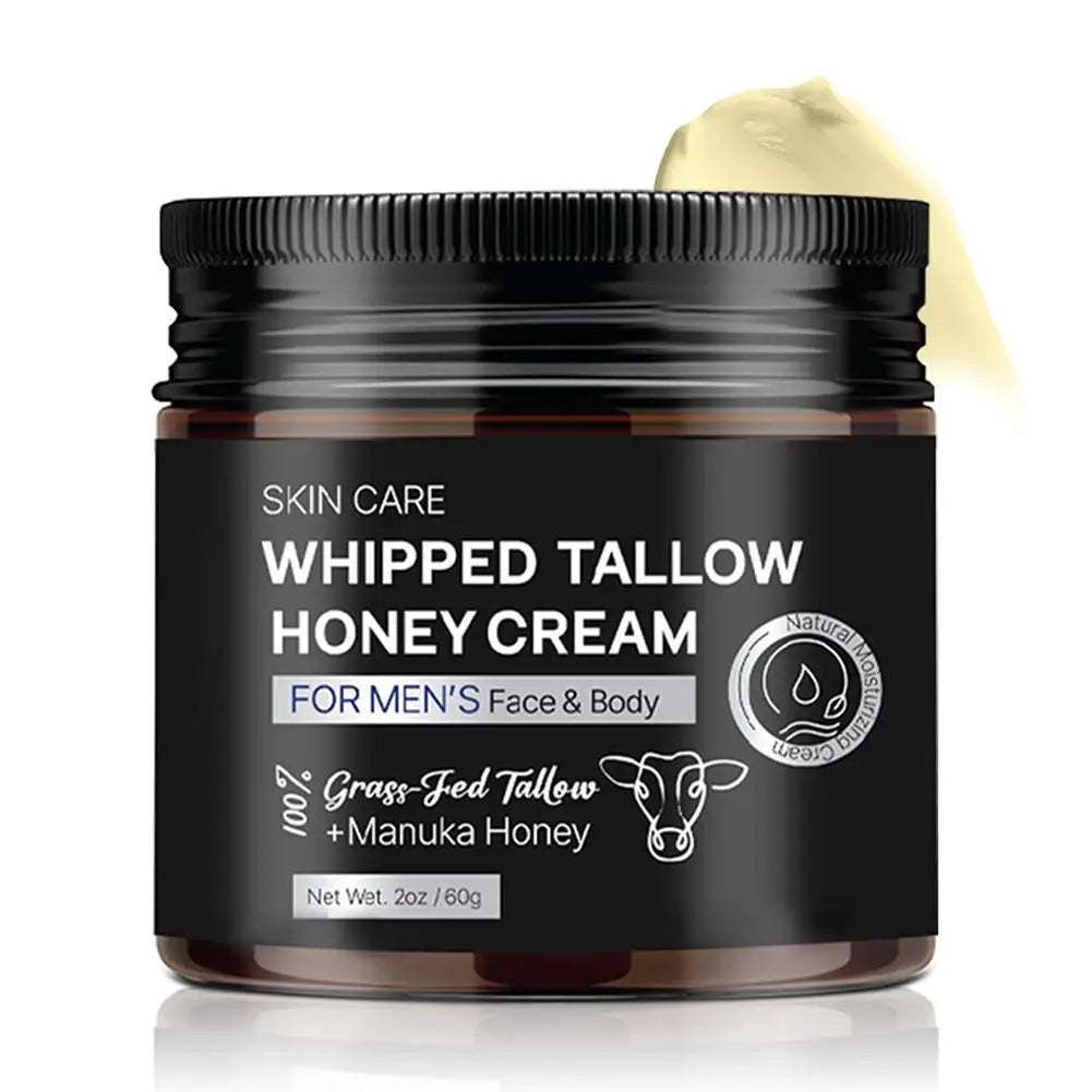 Whipped Beef Tallow Honey Face Cream Deep Moisturizing Skin Care for Men, Enhances Elasticity,Softness, Radiance Moisturizer