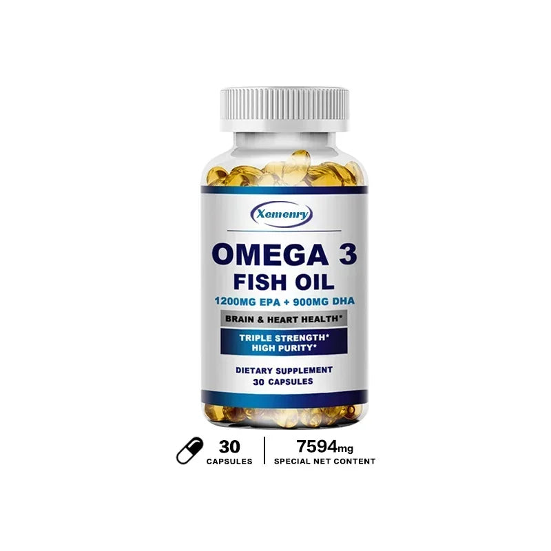 Omega-3 Fish Oil – High EPA 1200mg + DHA 900mg Triple Strength Capsules