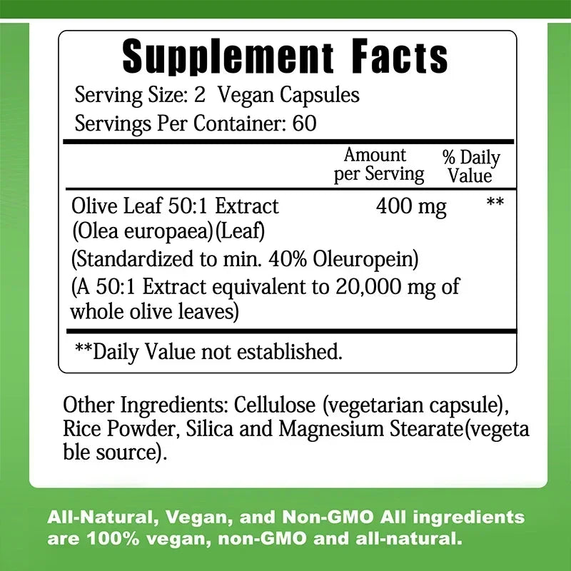 Olive Leaf Extract – Cardiovascular Health & Immune Support, Antioxidant - 40% Oleuropein