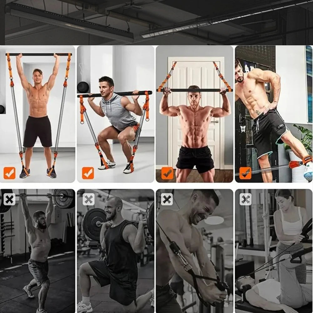 Workout Bar Fitness Resistance Bands Set Pilates Yoga Pull Rope Exercise Training Expander Strength Training Home Bodybuilding