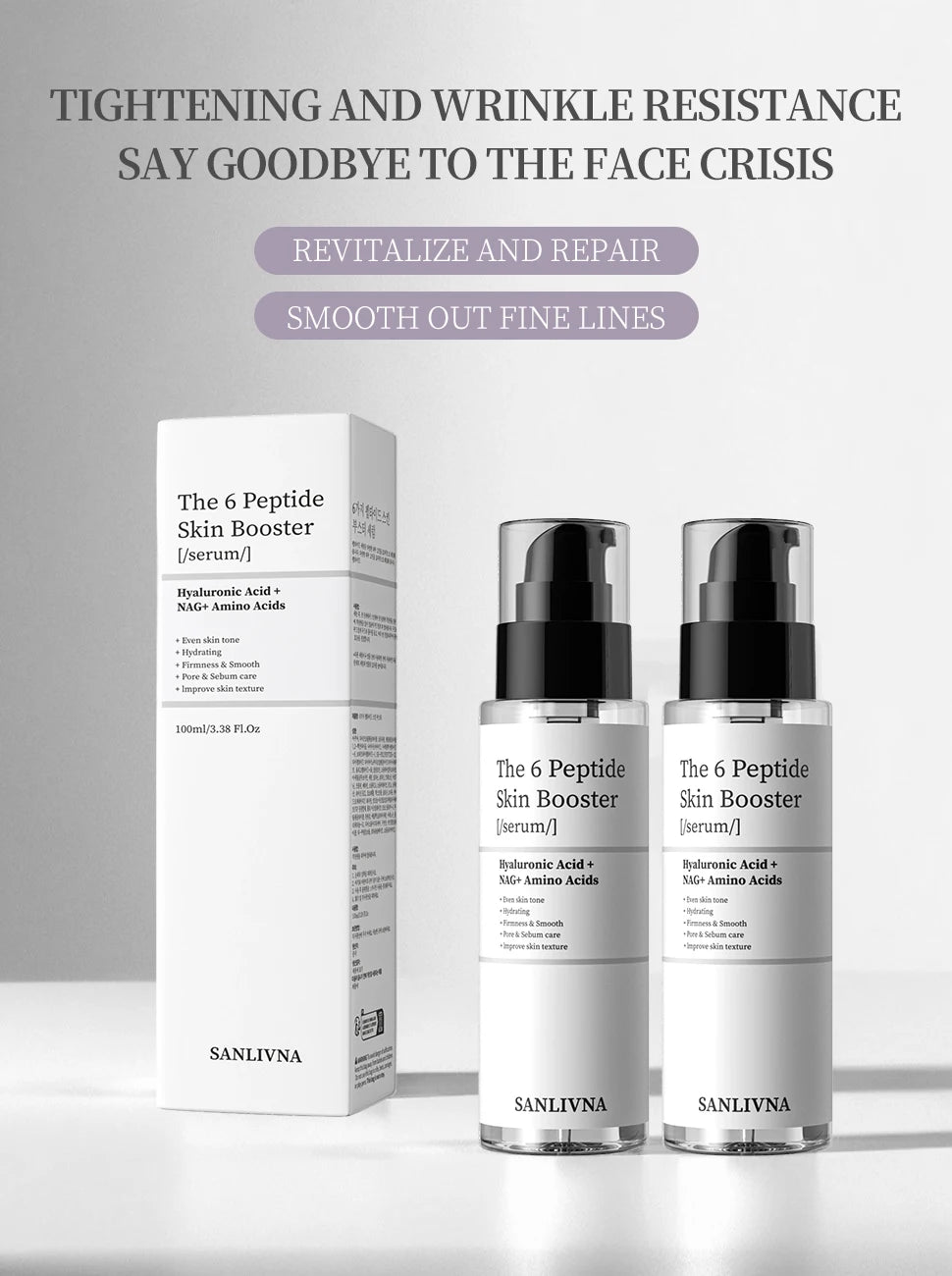 Facial Refreshing Skin Care - 6 Peptide Essence - Set Contains Collagen to Improve Fine Lines, Brighten Skin, Moisturize and Nourish