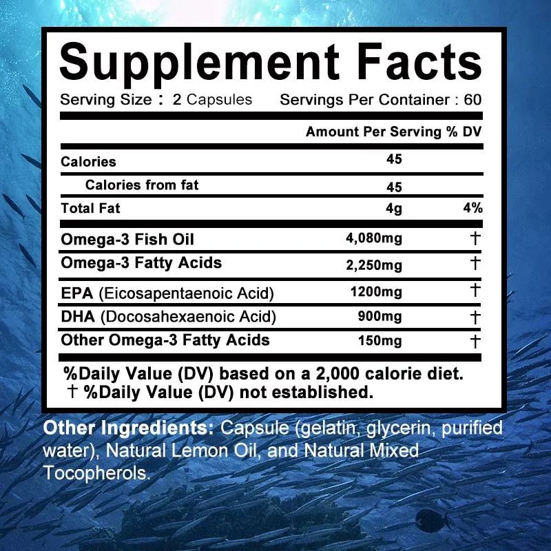 Omega-3 Fish Oil – High EPA 1200mg + DHA 900mg Triple Strength Capsules